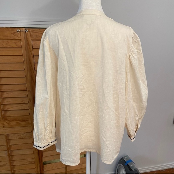 Wonderly Women's Embroidered Button Down Peasant Blouse Size XLP Cream Boho Boxy - Picture 7 of 10